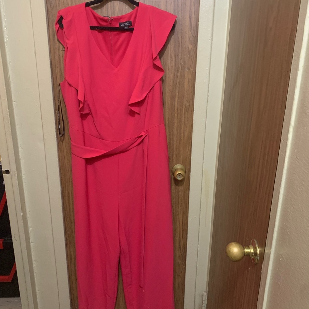 Tahari size 18W flare leg jumpsuit coral color.